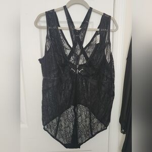 TORRID Black Lace Thong Bodysuit with Sexy Straps